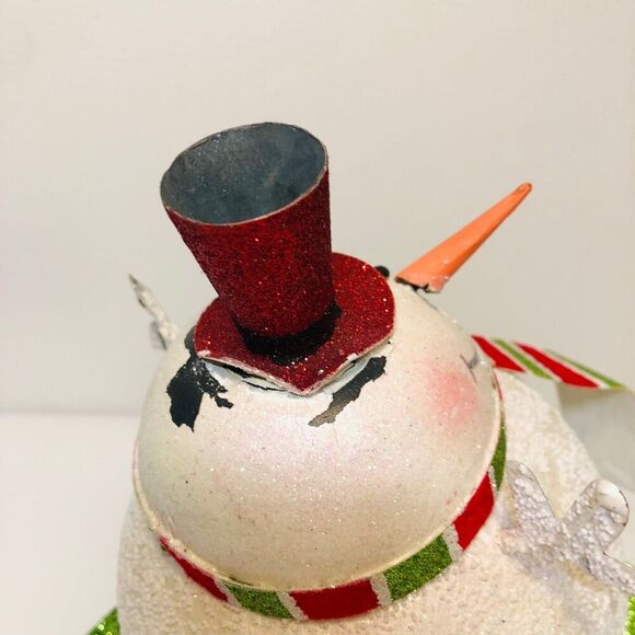 Vintage Christmas Shimmery Snowman Weighted Stocking Holder Mantel Decor - Picture 11 of 11